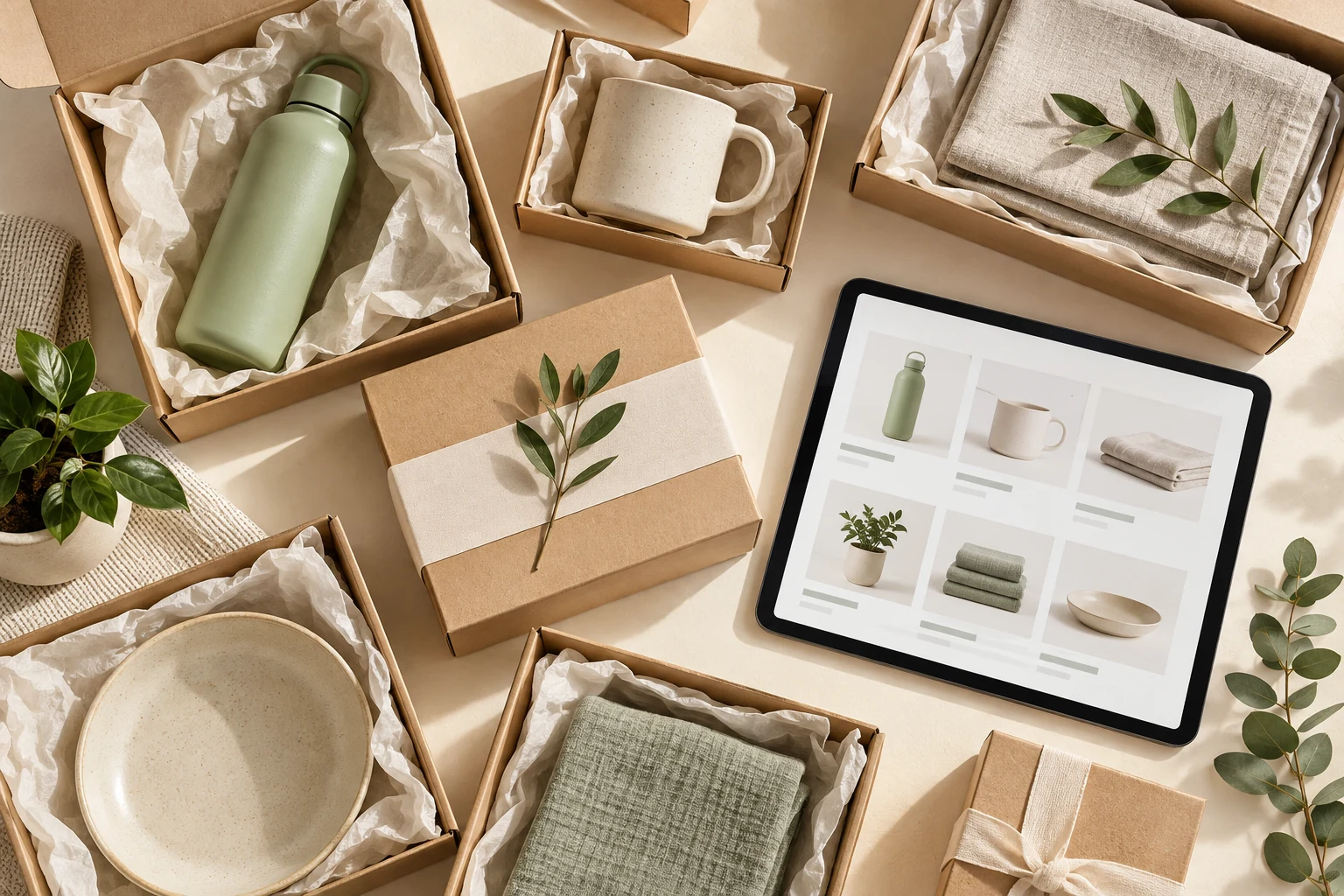 Produit et écran présentant une boutique en ligne illustrative