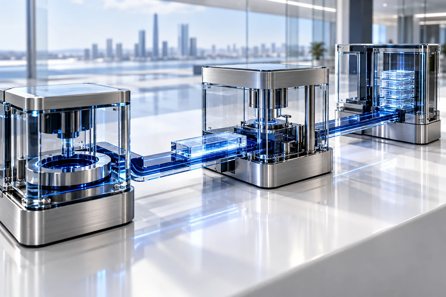 Stations de traitement reliées pour illustrer une automatisation